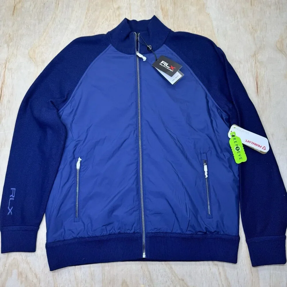 NEW Ralph Lauren RLX Golf Mens Full Zip Hybrid Sweater Jacket Primaloft Navy LG
